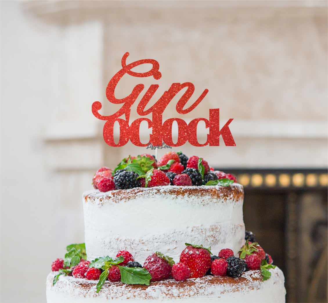 Gin O'Clock Cake Topper Cake Topper Glitter Card Red