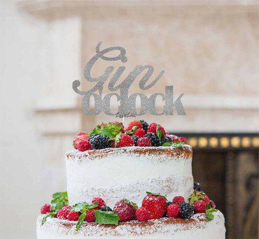 Gin O'Clock Cake Topper Cake Topper Glitter Card Silver