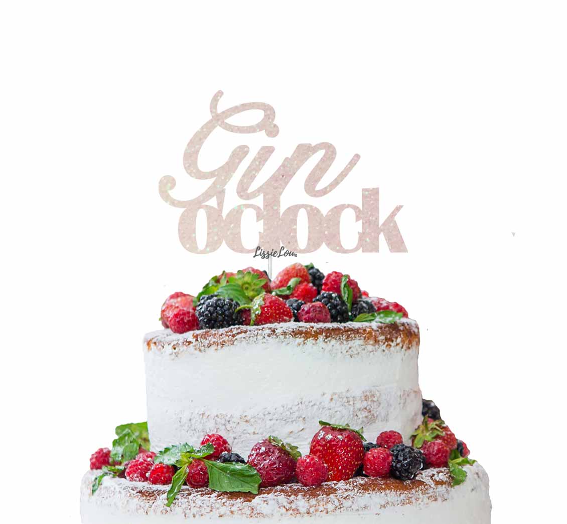 Gin O'Clock Cake Topper Cake Topper Glitter Card White