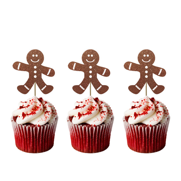 Gingerbread Man Glitter Christmas Cupcake Topper Glitter Brown