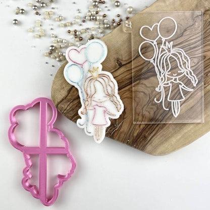 Girl with Balloons Birthday Cookie Cutter and Embosser
