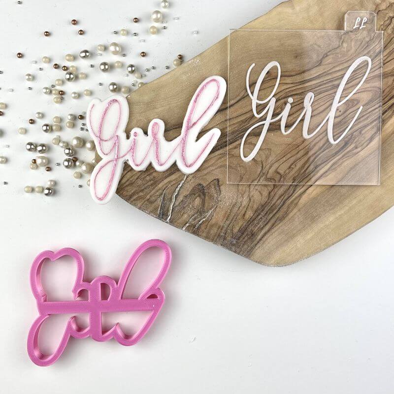 Girl in Florence Font Baby Shower Cookie Cutter and Embosser