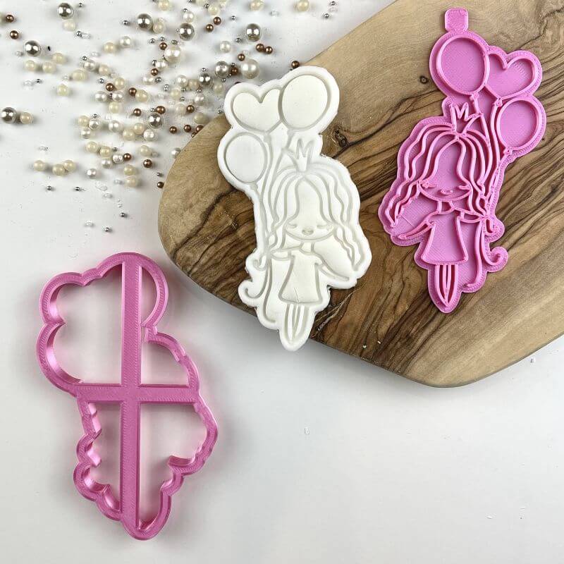 Girl with Balloons Birthday Cookie Cutter and Stamp
