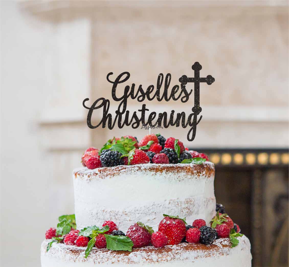 Bespoke Name Christening Pretty Font Cake Topper Black
