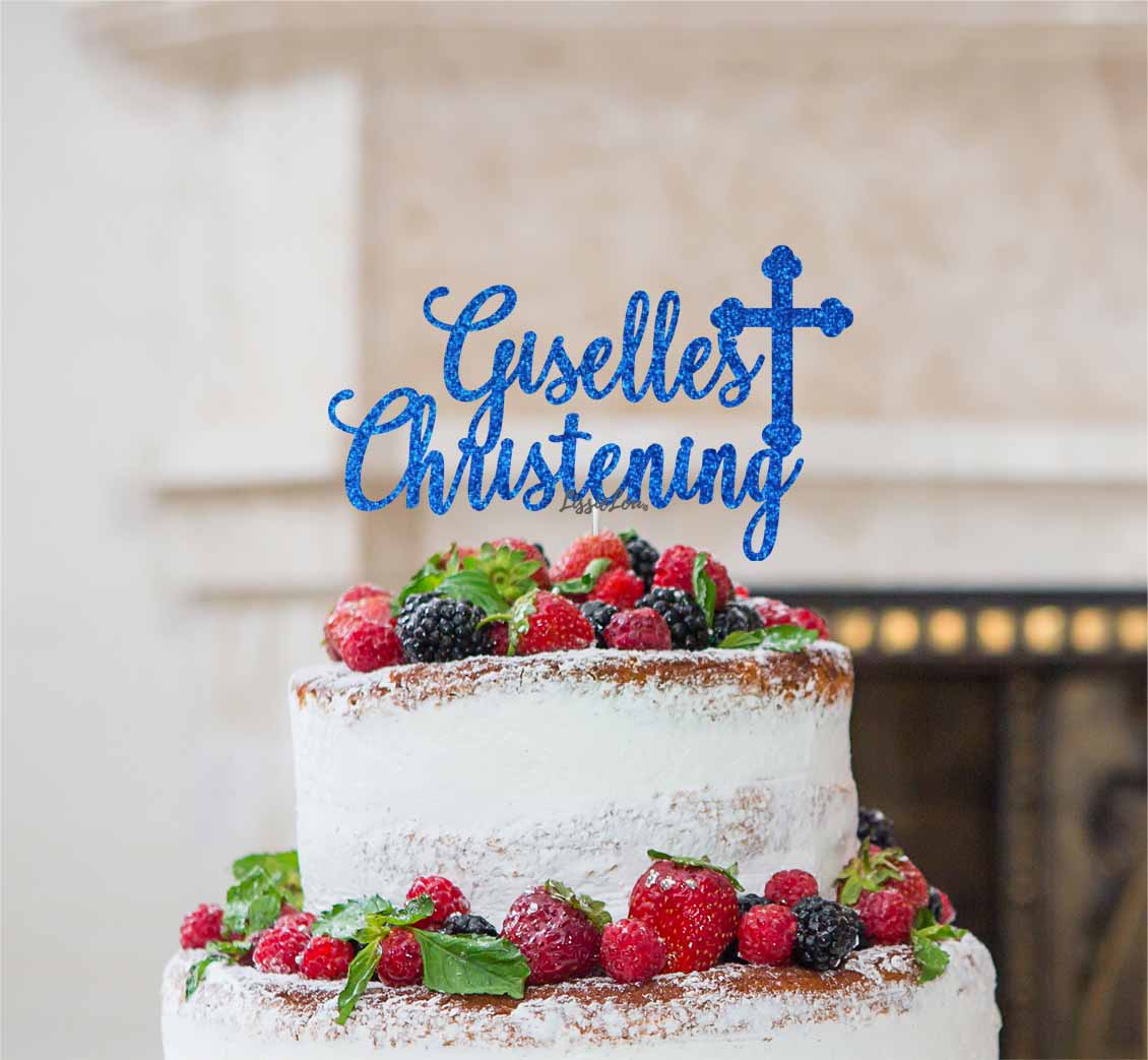 Bespoke Name Christening Pretty Font Cake Topper Dark Blue
