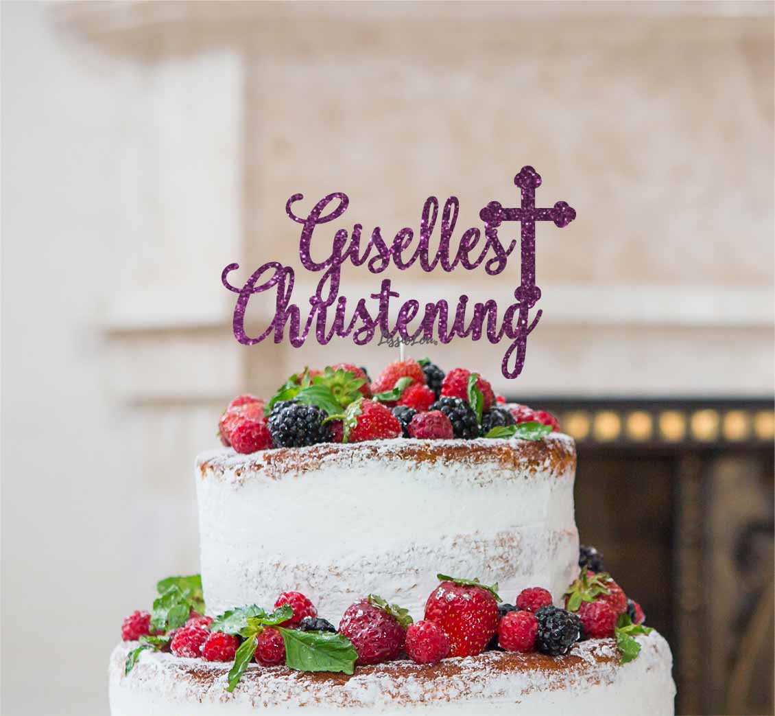 Bespoke Name Christening Pretty Font Cake Topper Dark Purple