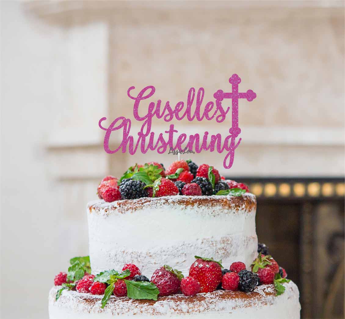 Bespoke Name Christening Pretty Font Cake Topper Hot Pink
