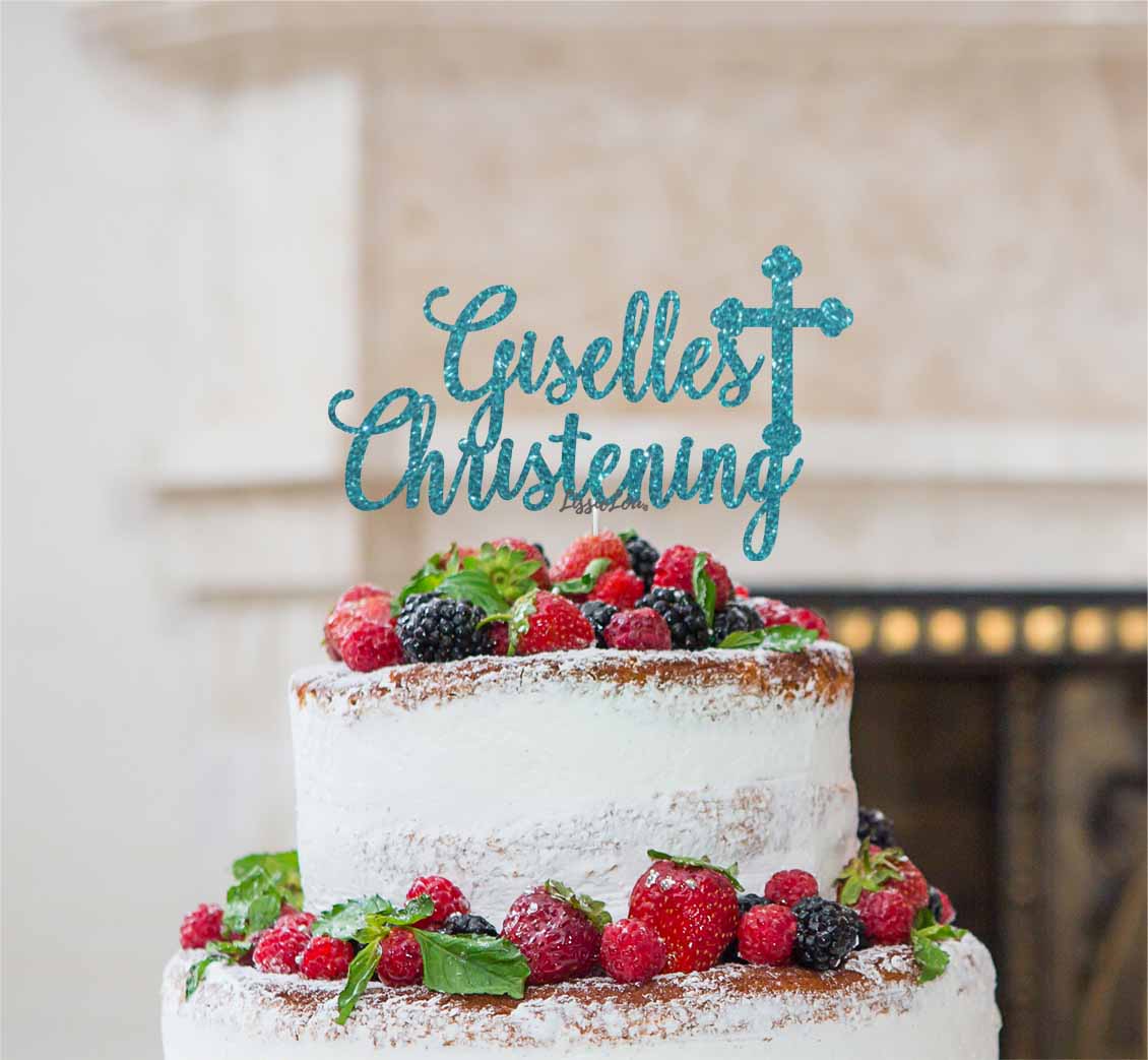Bespoke Name Christening Pretty Font Cake Topper Light Blue