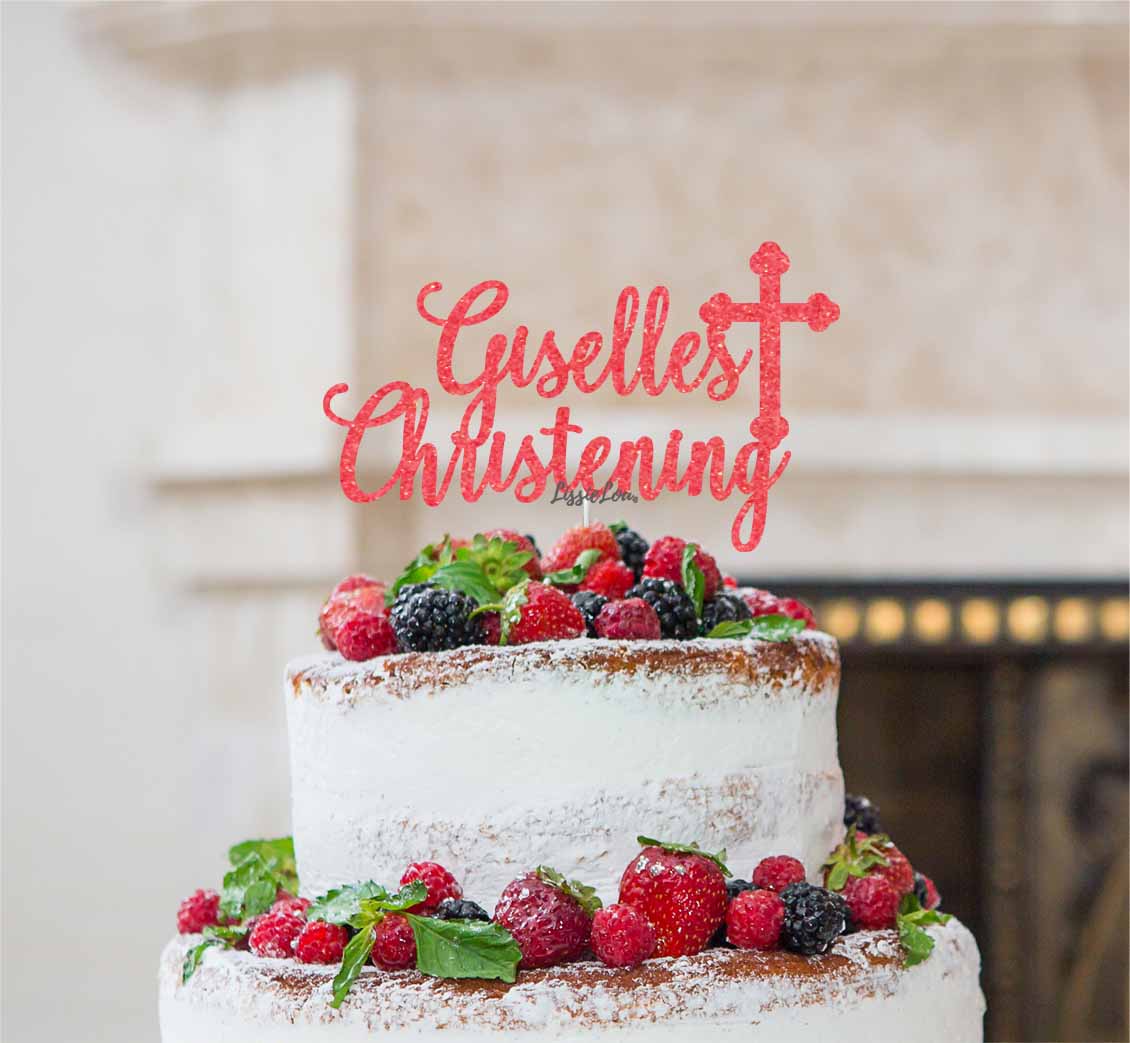 Bespoke Name Christening Pretty Font Cake Topper Light Pink
