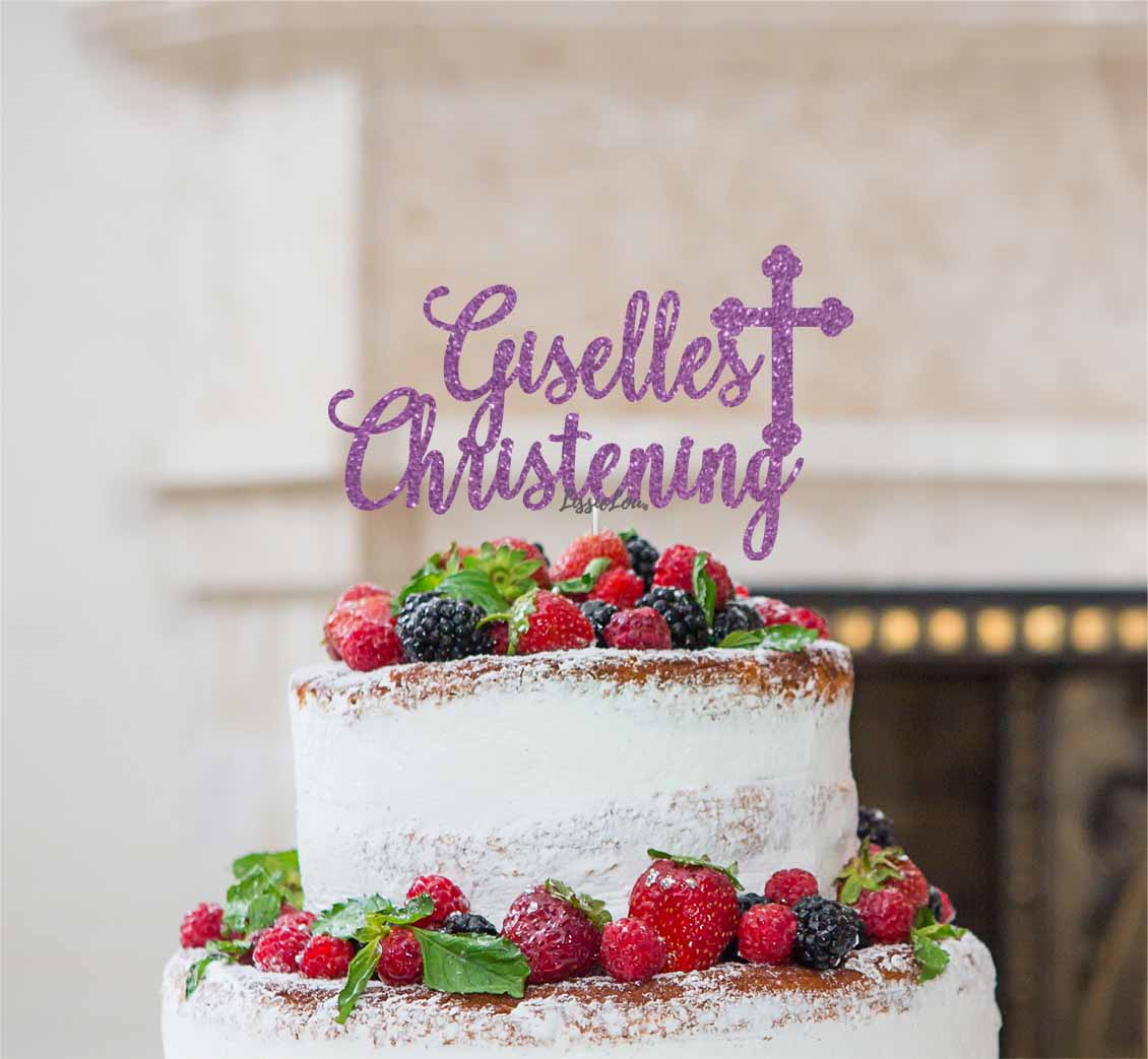Bespoke Name Christening Pretty Font Cake Topper Light Purple