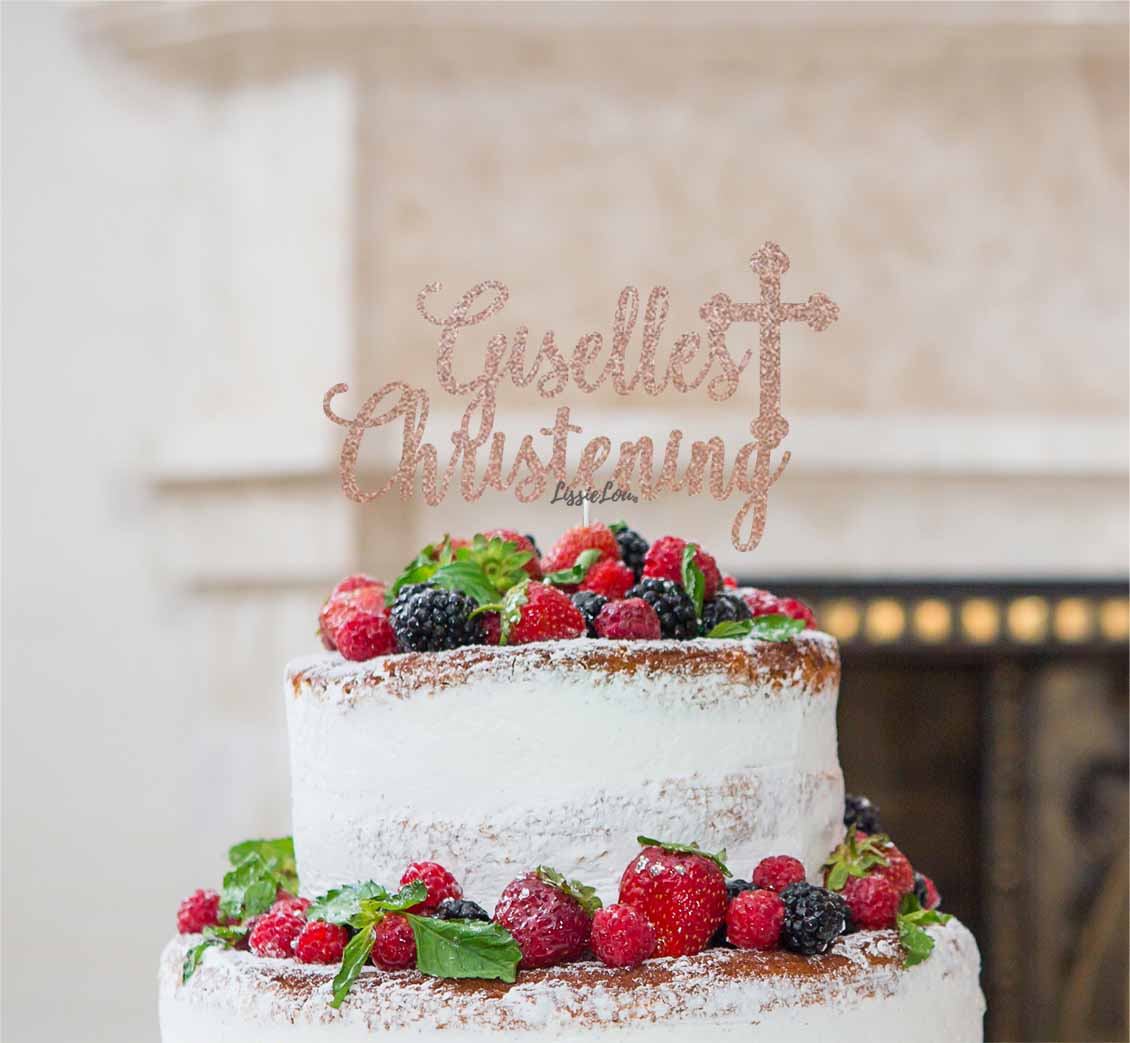 Bespoke Name Christening Pretty Font Cake Topper Rose Gold
