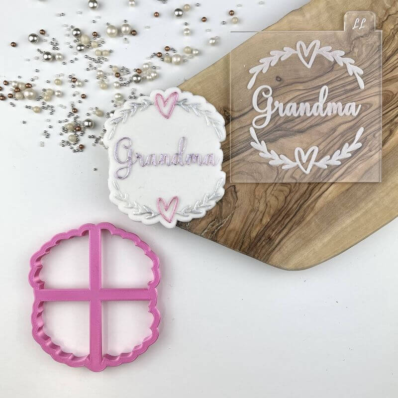 Grandma with Heart and Vine Border Mother's Day Cookie Cutter and Embosser