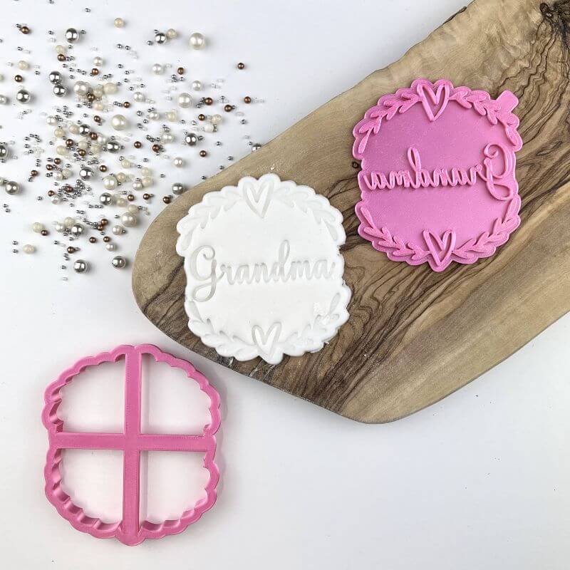 Grandma With Heart and Vine Border Mother's Day Cookie Cutter and Stamp