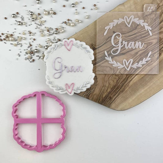 Gran with Heart and Vine Border Mother's Day Cookie Cutter and Embosser