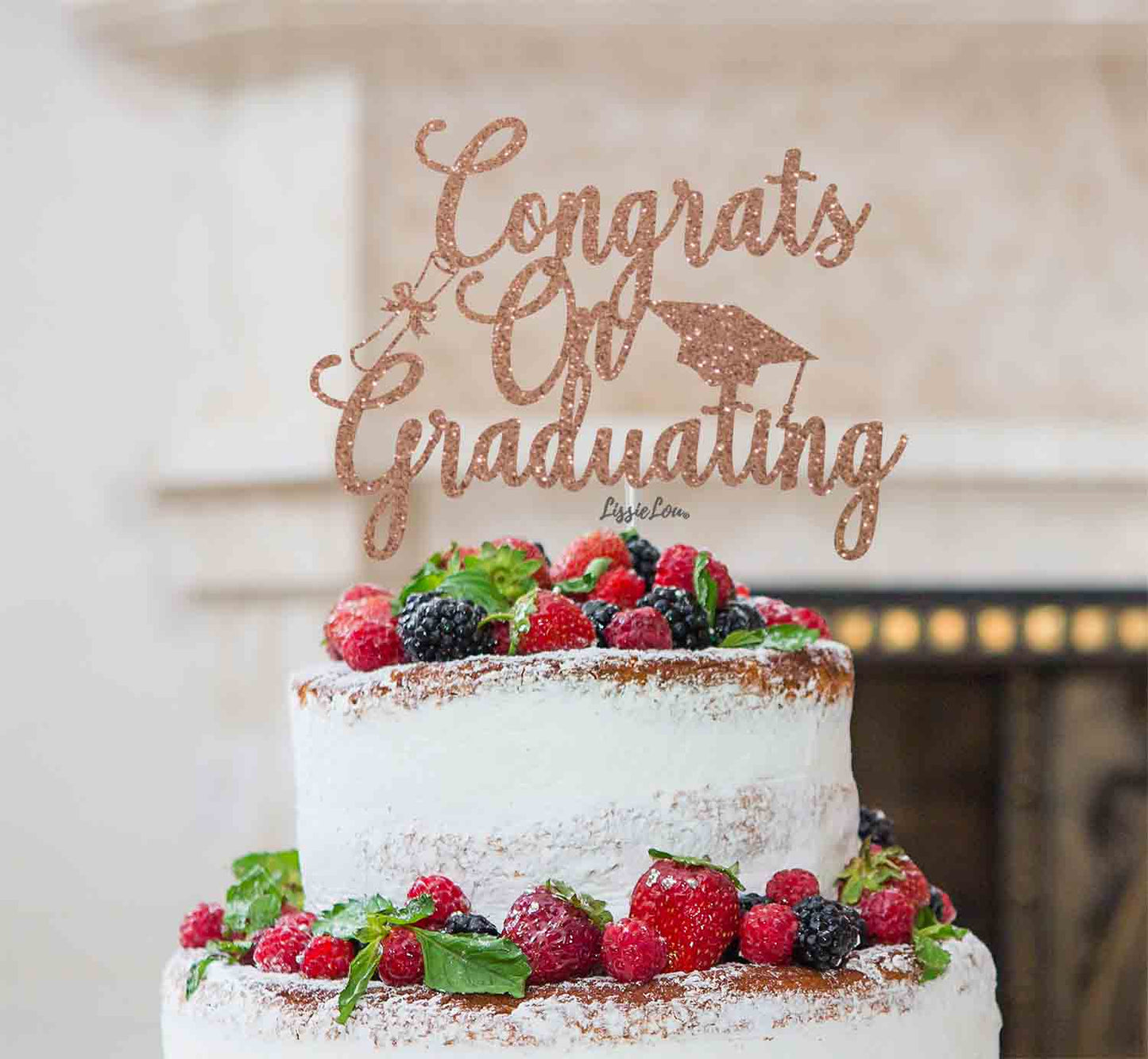 Congrats on Graduating Cake Topper Glitter Card Rose Gold