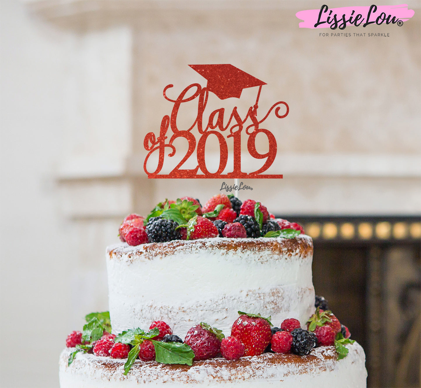 Class of 2019 Graduation Cake Topper Glitter Card Red