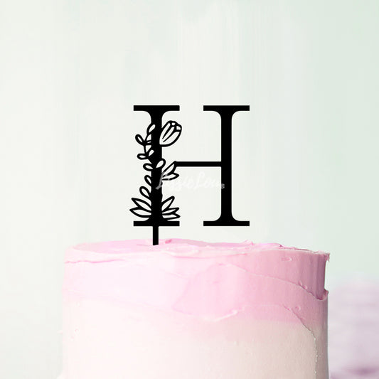 Wedding Floral Initial Letter H Style Cake Topper