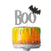 Boo with Bat Halloween Cake Topper Glitter Card Silver with Black