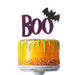 Boo with Bat Halloween Cake Topper Glitter Card Dark Purple with Black