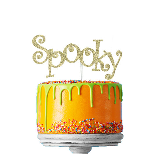 Spooky Halloween Cake Topper Glitter Card Gold 
