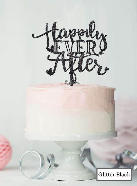 Happily Ever After Wedding Cake Topper Premium 3mm Acrylic Glitter Black
