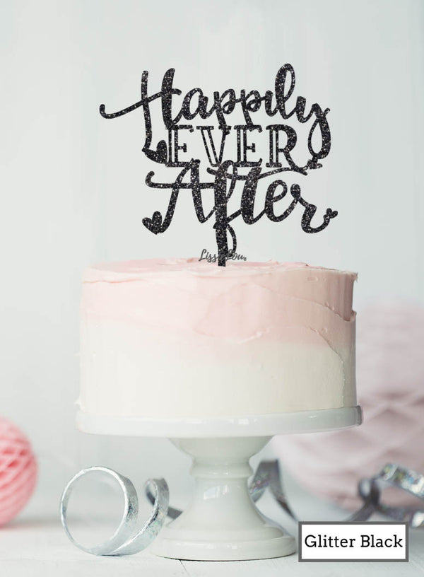 Happily Ever After Wedding Cake Topper Premium 3mm Acrylic Glitter Black