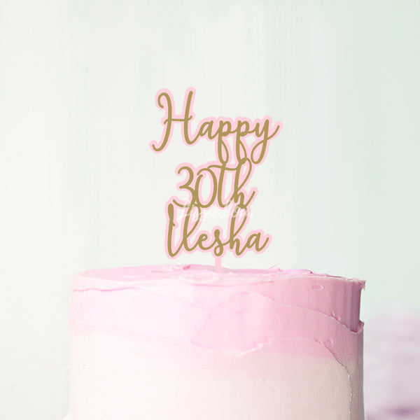 Happy 30th Ilesha Double Layer Birthday Cake Topper Premium 3mm Acrylic or Birch Wood