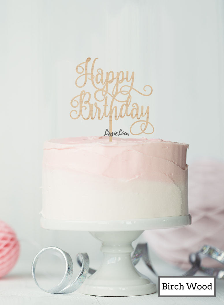 Happy Birthday Curly Cake Topper Premium 3mm Birch Wood