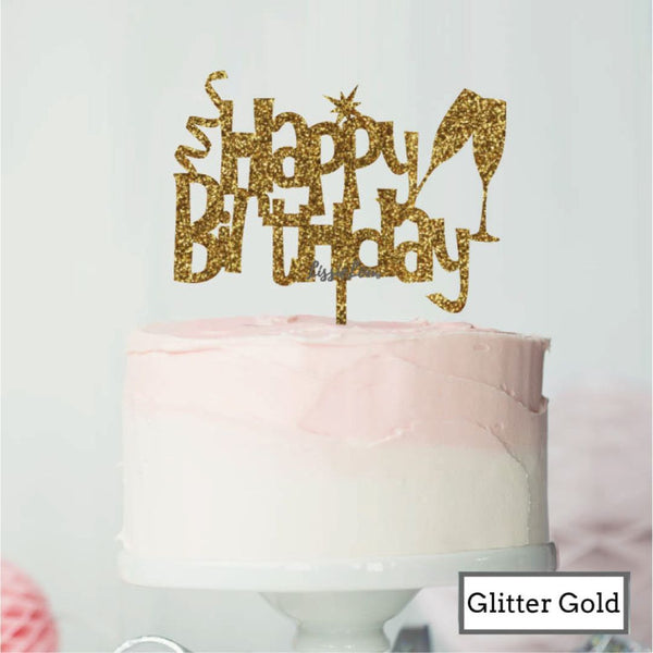 Happy Birthday Fun with Champagne Glasses Cake Topper Premium 3mm Acrylic
