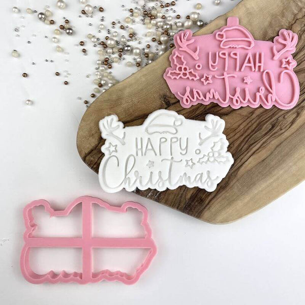 Happy Christmas with Santas Hat Cookie Cutter and Stamp