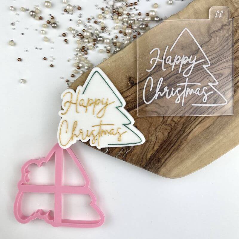 Happy Christmas with Tree Cookie Cutter and Embosser