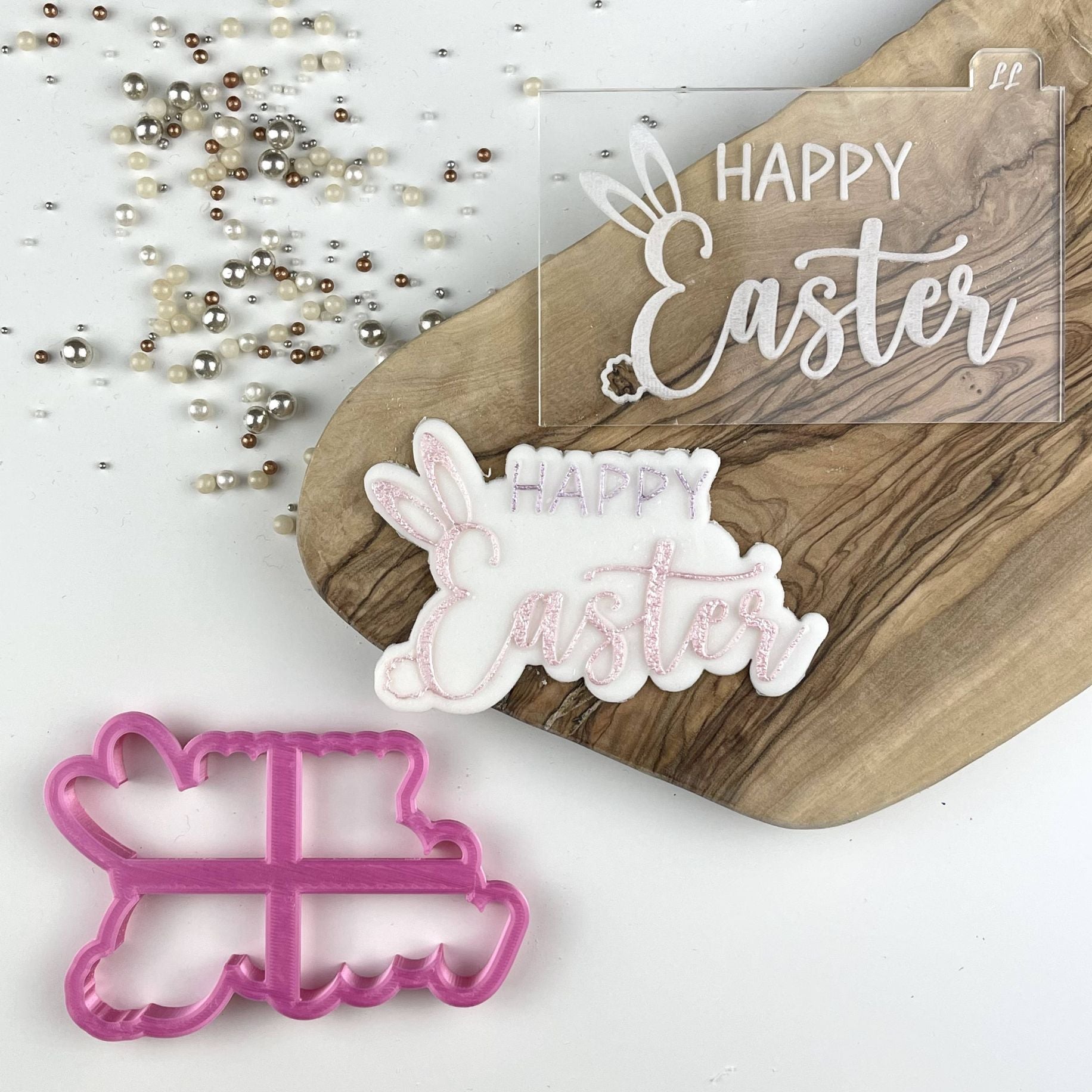 Coco Peony Happy Easter Style 4 with Ears and Tail Cookie Cutter and Embosser