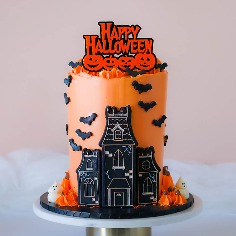 Happy Halloween with Pumpkins Double Layer Cake Topper Premium 3mm Acrylic