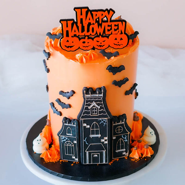 Happy Halloween with Pumpkins Double Layer Cake Topper Premium 3mm Acrylic