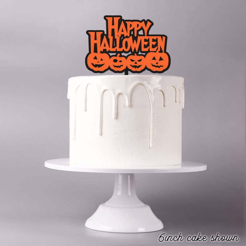 Happy Halloween with Pumpkins Double Layer Cake Topper Premium 3mm Acrylic