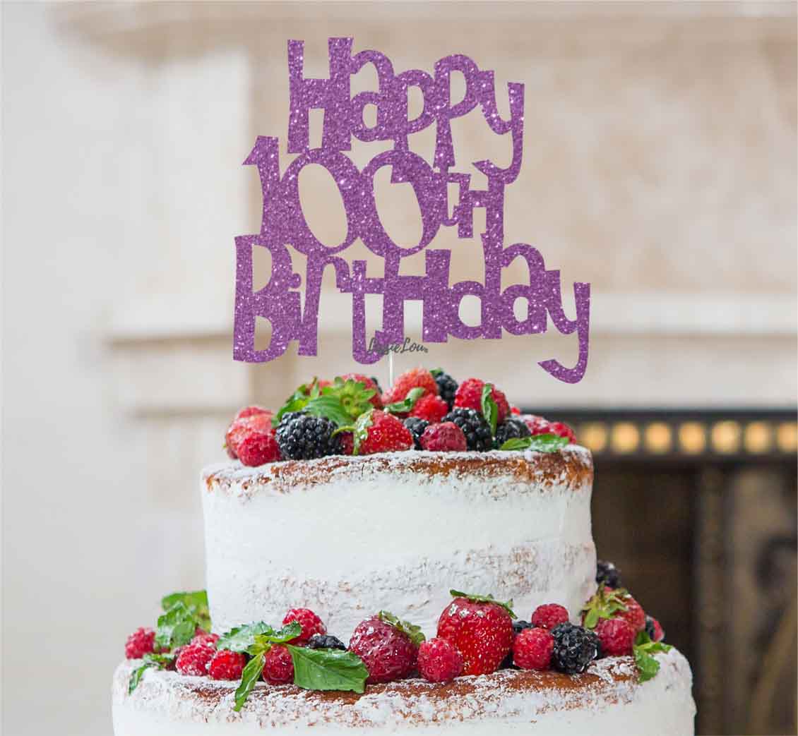 Happy 100th Birthday Cake Topper Glitter Card Light Purple