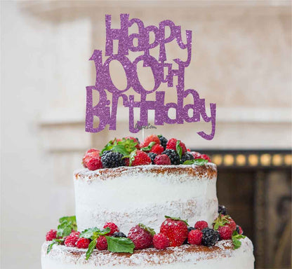 Happy 100th Birthday Cake Topper Glitter Card Light Purple