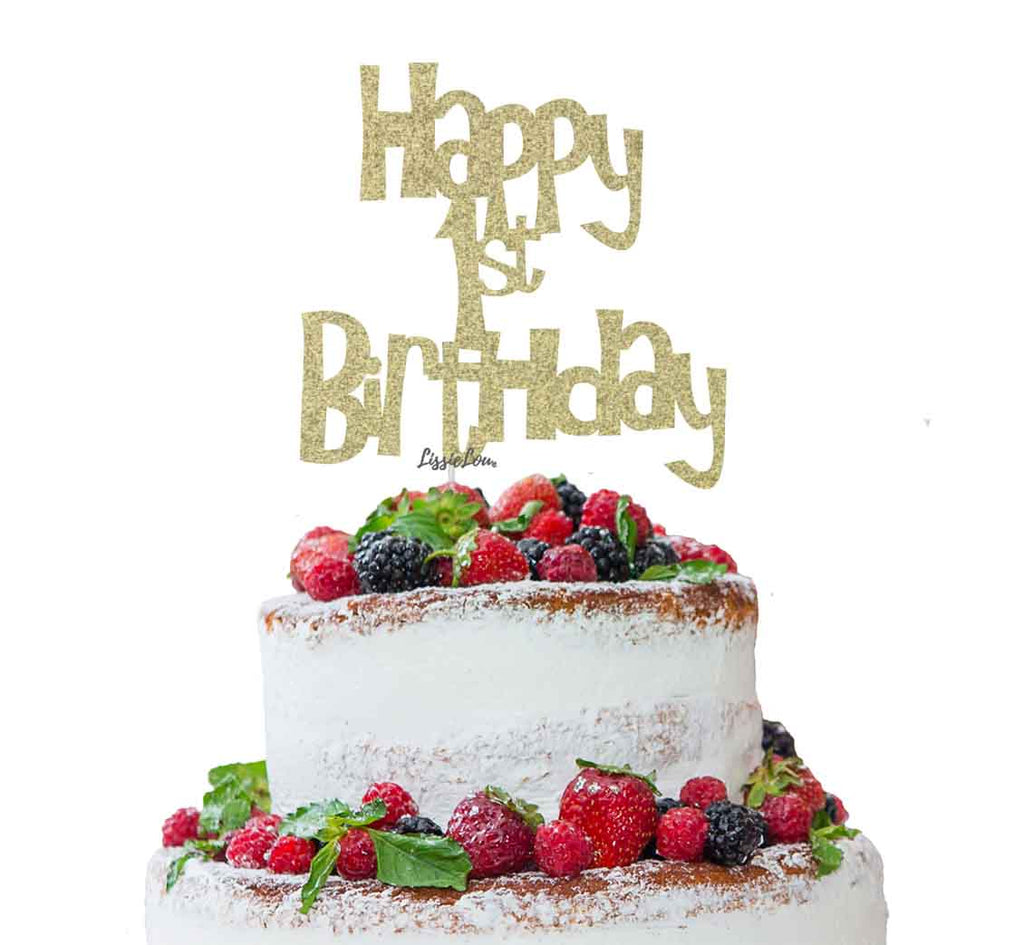 Happy 1st Birthday Cake Topper Glitter Card Gold