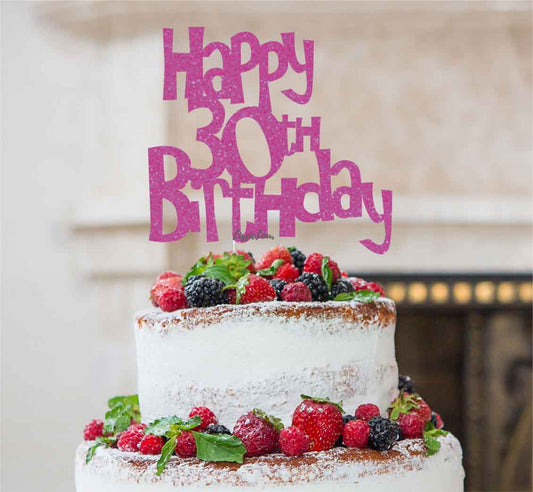 Happy 30th Birthday Cake Topper Glitter Card Hot Pink