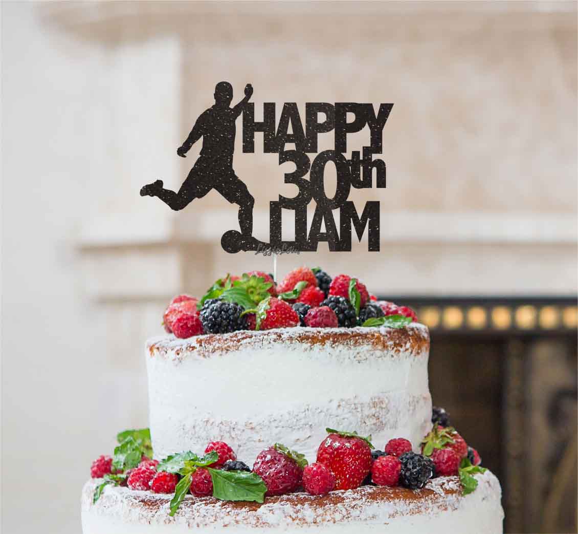 Bespoke Football Happy Number and Name Solid Font Cake Topper Black