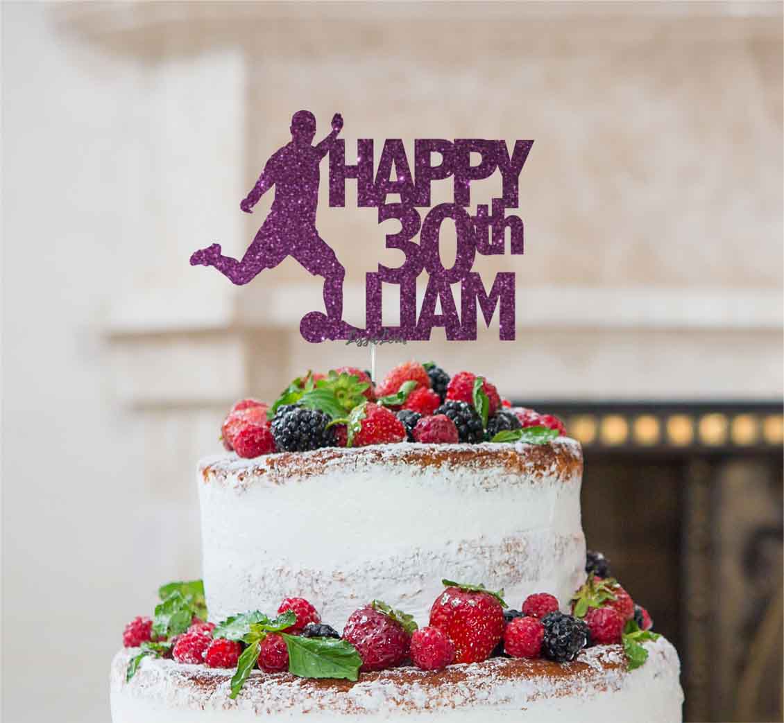 Bespoke Football Happy Number and Name Solid Font Cake Topper Dark Purple