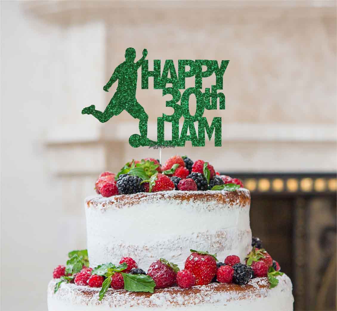Bespoke Football Happy Number and Name Solid Font Cake Topper Green