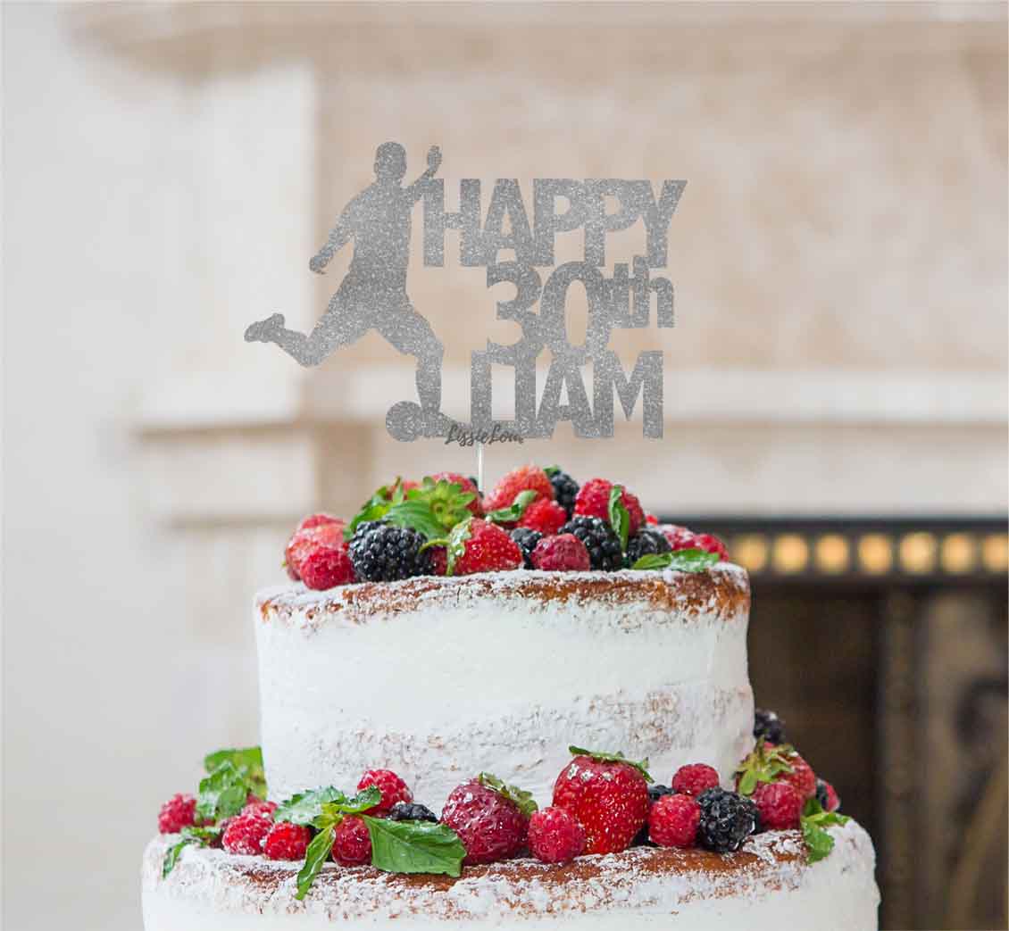 Bespoke Football Happy Number and Name Solid Font Cake Topper Silver