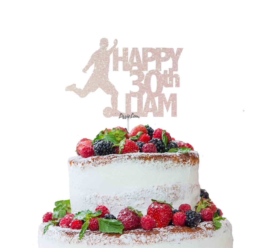 Bespoke Football Happy Number and Name Solid Font Cake Topper White