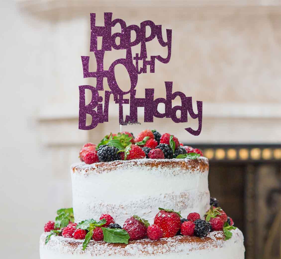 Happy 40th Birthday Cake Topper Glitter Card Dark Purple