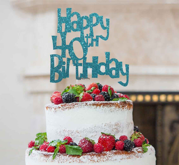 Happy 40th Birthday Cake Topper Glitter Card Light Blue