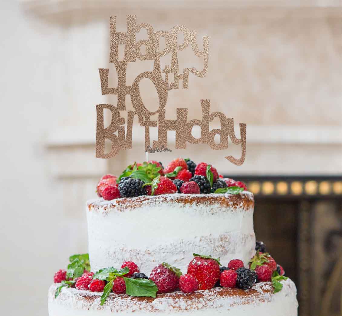 Happy 40th Birthday Cake Topper Glitter Card Rose Gold