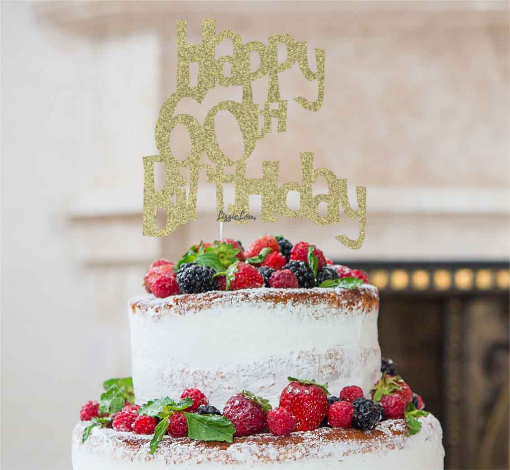 Happy 60th Birthday Cake Topper Glitter Card Gold