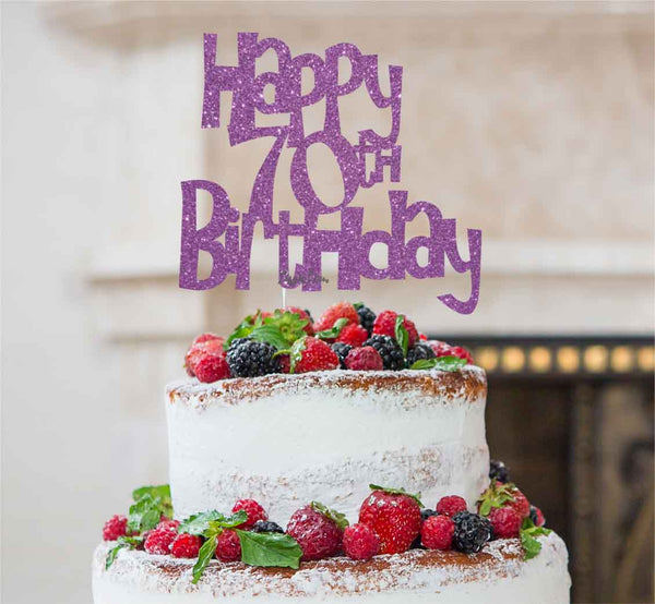 Happy 70th Birthday Cake Topper Glitter Card Light Purple