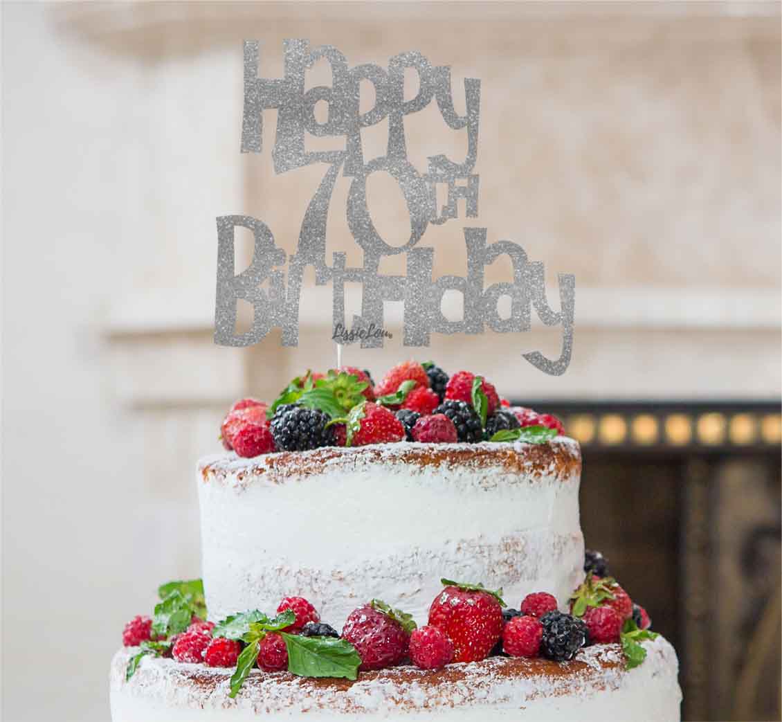Happy 70th Birthday Cake Topper Glitter Card Silver